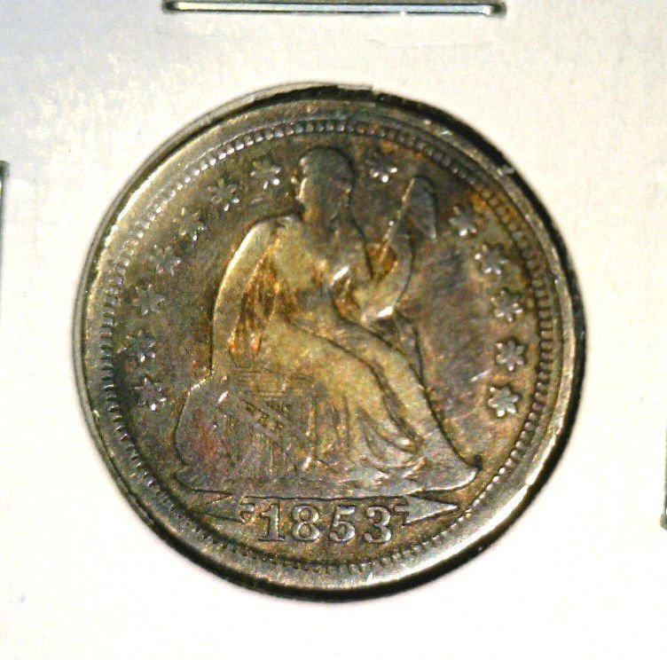 1853 US Seated Liberty Silver Dime 10 cents Very Good Condition