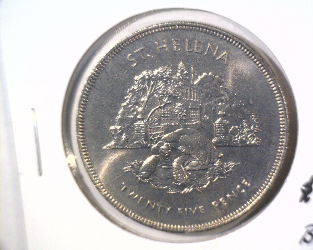 1977 Saint Helena Island 25 pence / crown coin KM#5 BU Tortoise and Harbor