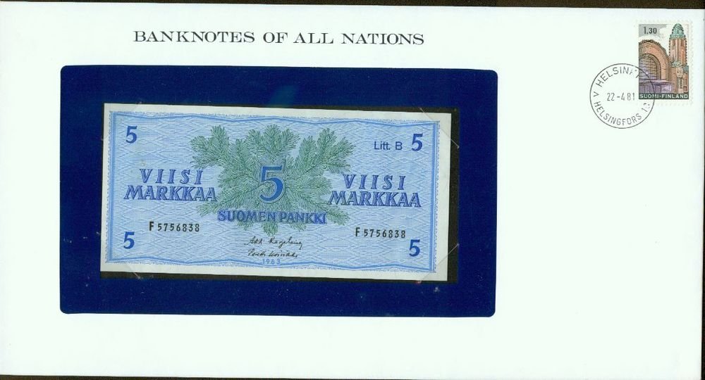 1963 Finland 5 Markkaa Note Pick#103 CRISP UNCIRCULATED ! In Sealed envelope