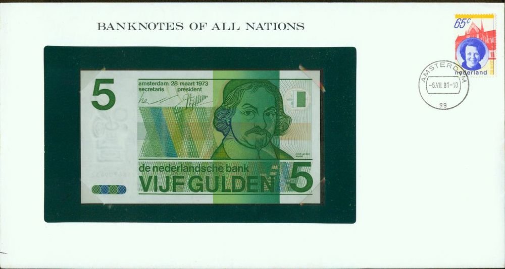 1973 Netherlands 5 gulden Note Pick#95a CRISP UNCIRCULATED ! In Sealed envelope