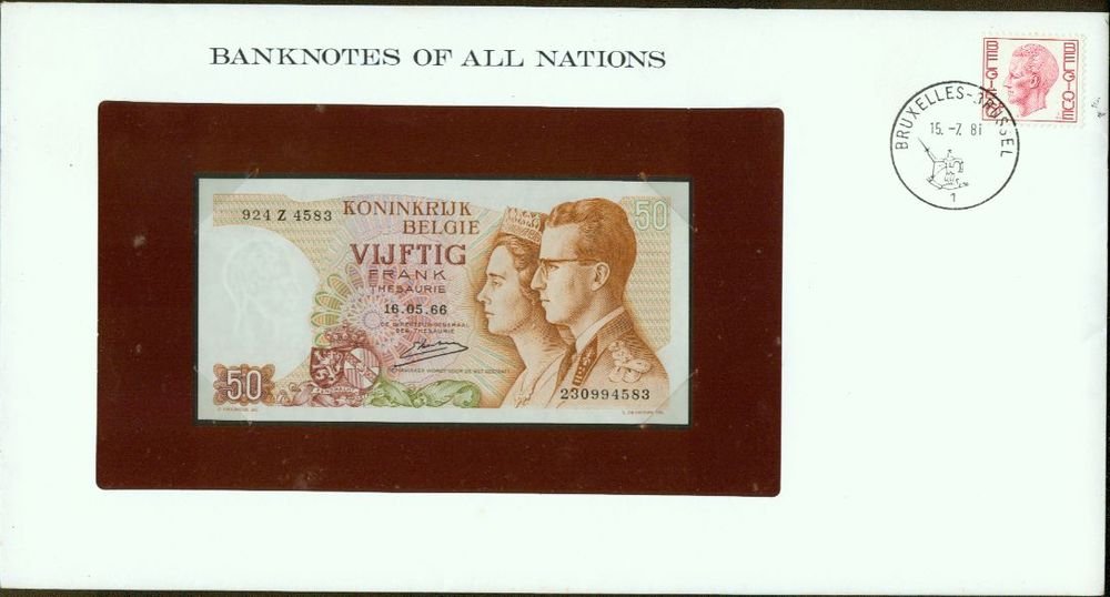 1966 Belgium 50 francs Note Pick#139 CRISP UNCIRCULATED ! In Sealed envelope