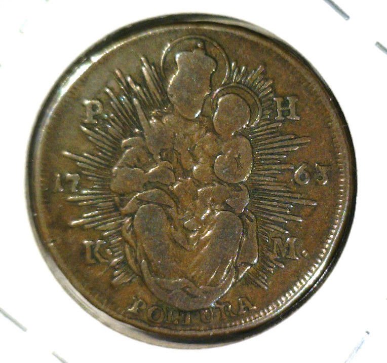 1763 Hungary Poltura Coin KM#377.2 FINE Madonna and Child M.Theresa Rosette