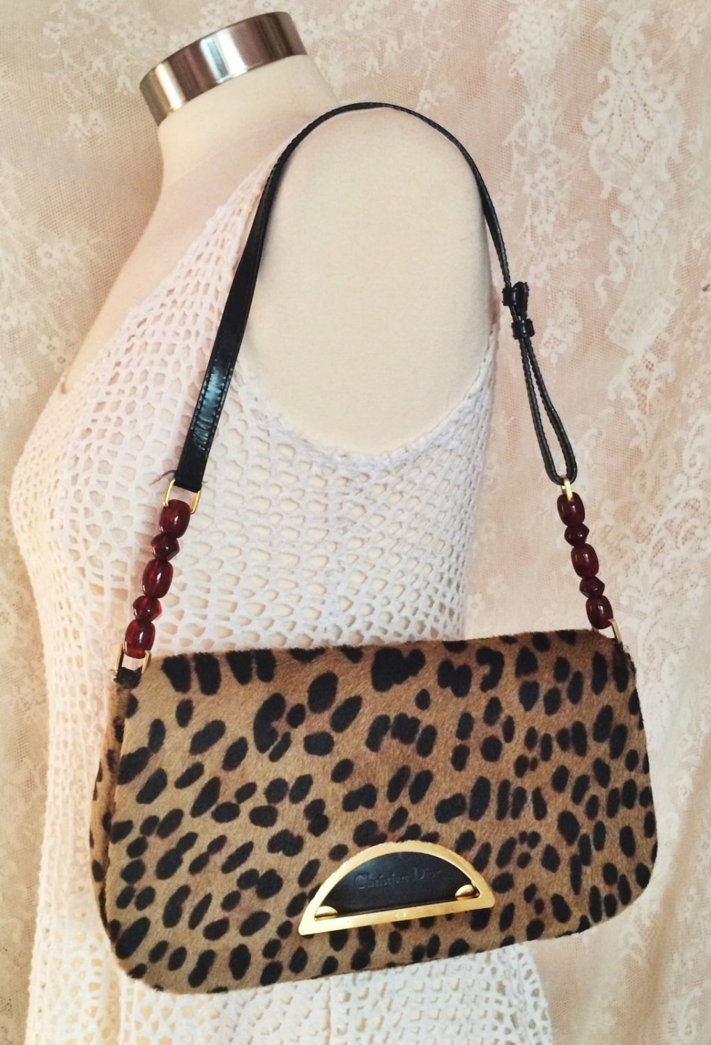 Christian Dior Fur Leopard Shoulder Purse