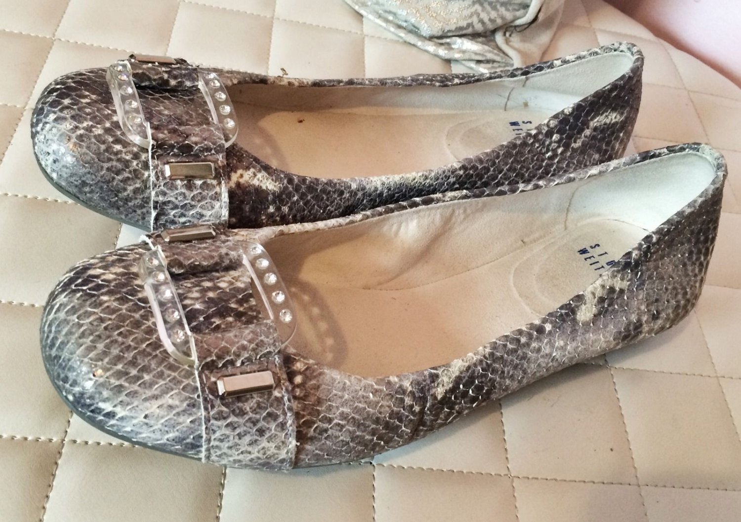 Stuart Weitzman Snake Skin Bling Flats - Size 6.5