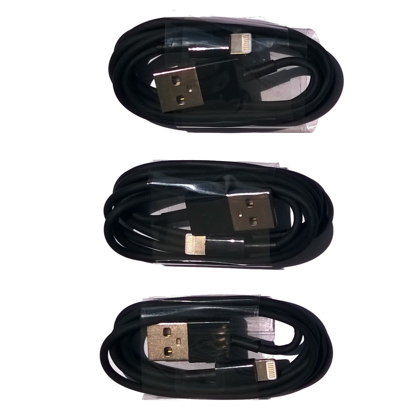 Black 3 Pack 8 Pin USB Charge & Data Sync Cable Cord for iPhone 5 5S 5C IOS 7 Certified