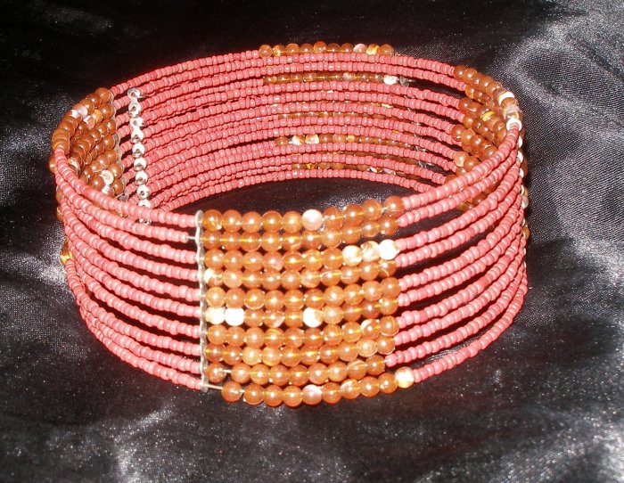 red and amber colored beaded vintage necklace, choker