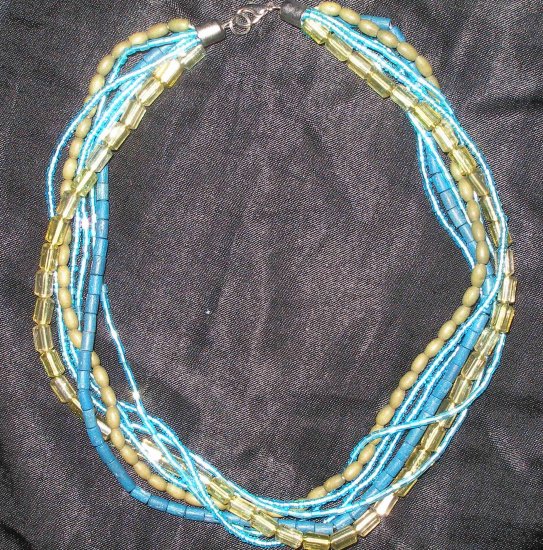 Vintage multi-strand necklace with blue and green beads