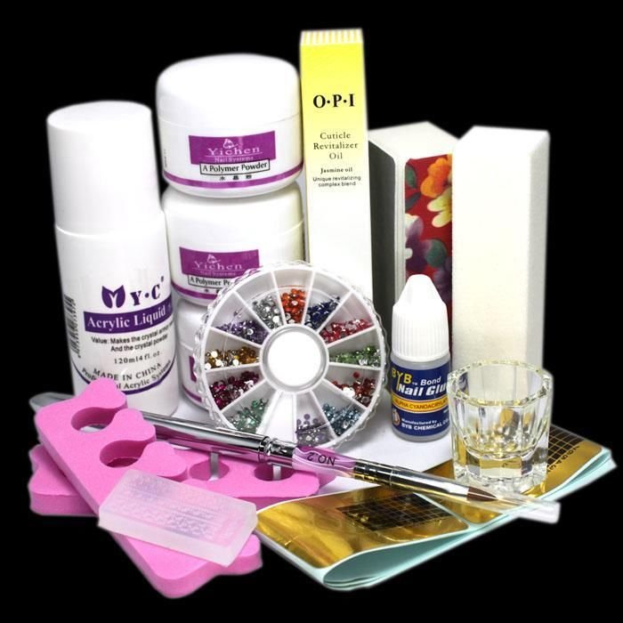DIY Simple Acrylic Nail Art Tips Kit Liquid Powder Glue Guides Dappen Set Tools