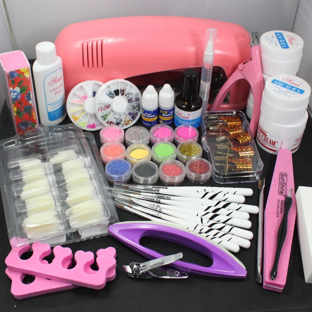 25in1 Nail Art UV Gel Kits UV Lamp Dryer Brush Tips Top Coat Glue Powder Tools