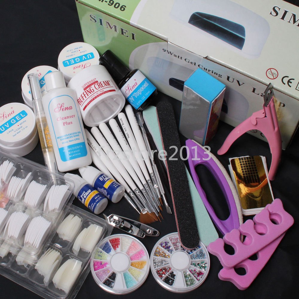 24 in 1 Professional Nail Art UV Gel Kit Tools UV Lamp Brush Nail Tips Glue Set