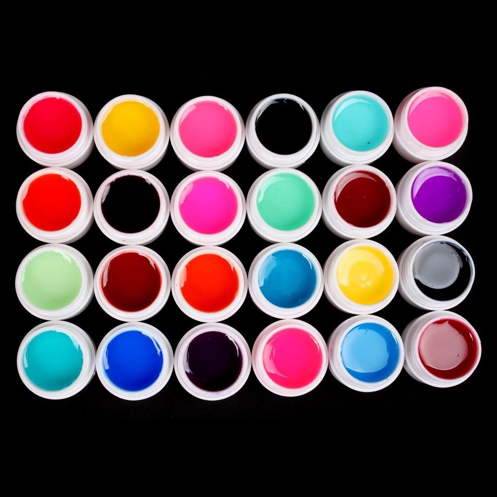 Pro 24 PCS Glass Semi-Transparent Mixed Color UV Builder Gel Nail Art Tips Set