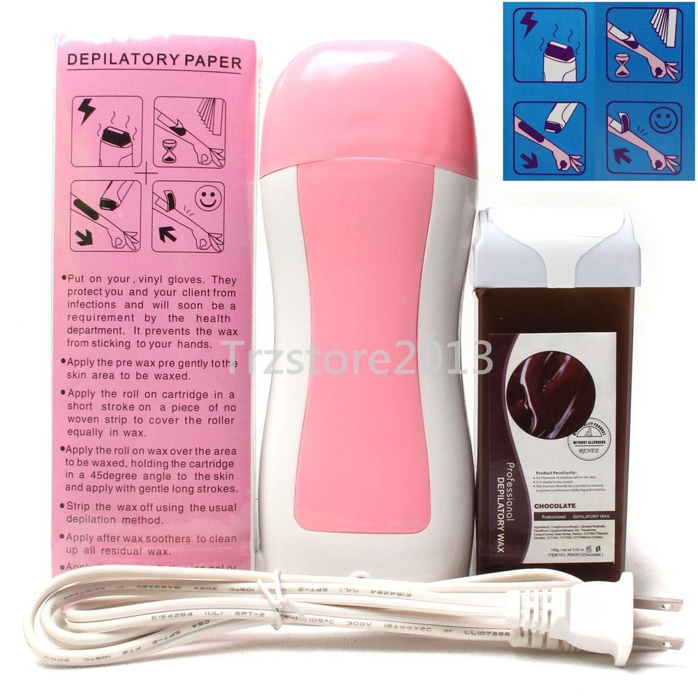 Pink Hair Removal Roller Depilatory Heater Chocolate Wax Warmer Paper Full Set