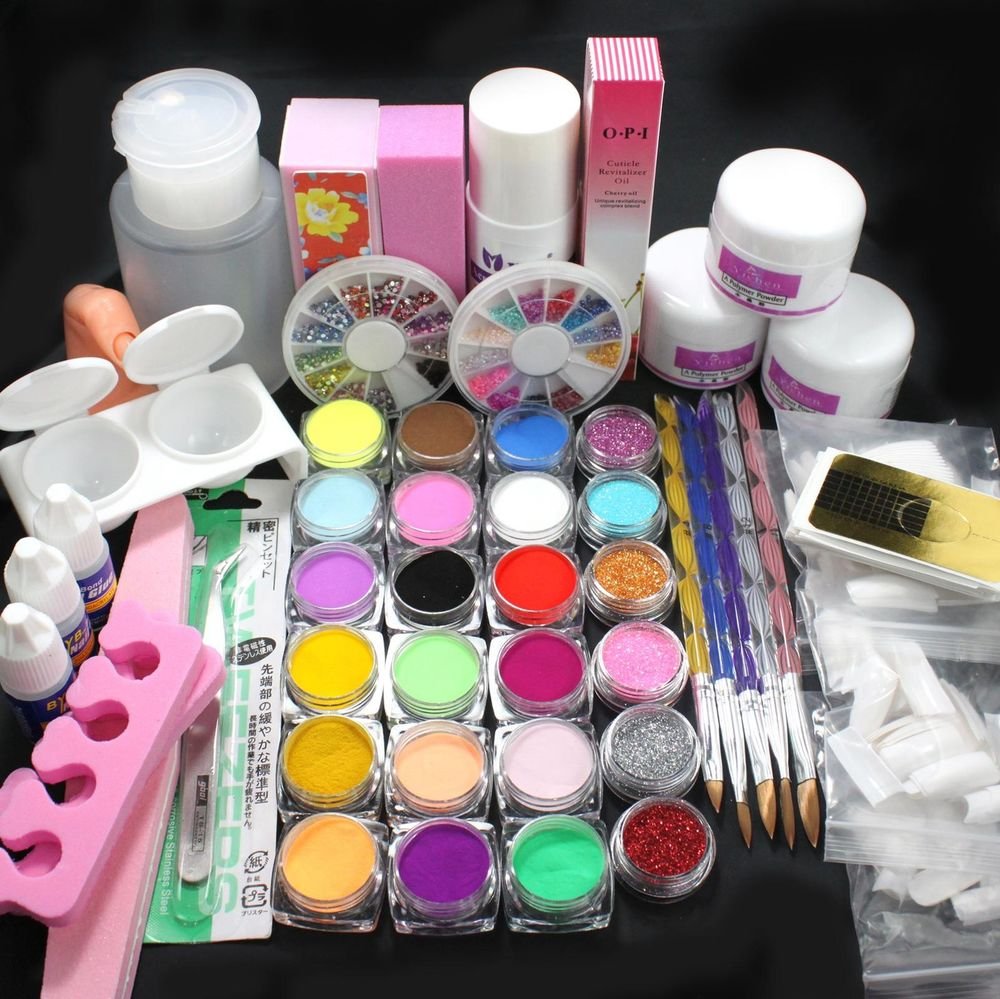 21 in 1 Professional Acrylic Glitter Color Powder French Nail Art Deco Tips Set