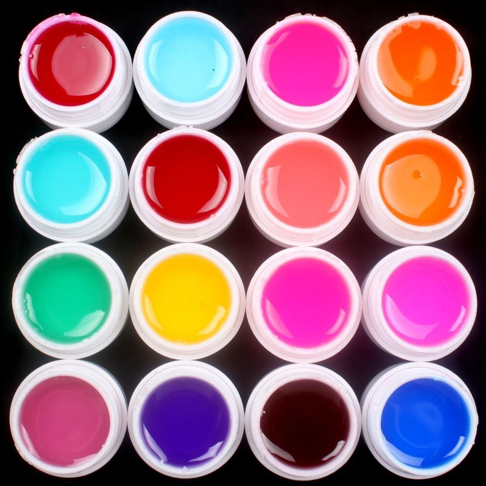 Pro 16 PCS Glass Semi-Transparent Mixed Color UV Builder Gel Nail Art Tips Set