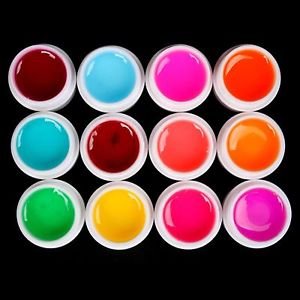 Pro 12 PCS Glass Semi-Transparent Mixed Color UV Builder Gel Nail Art Tips Set