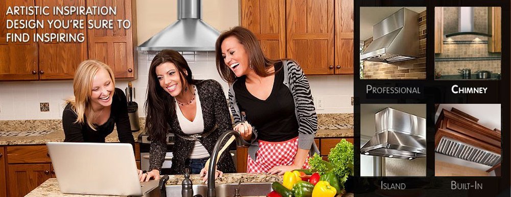 36" Kitchen Wall Mount Stainless Steel Flat Range Hood Circular Chimney Vents