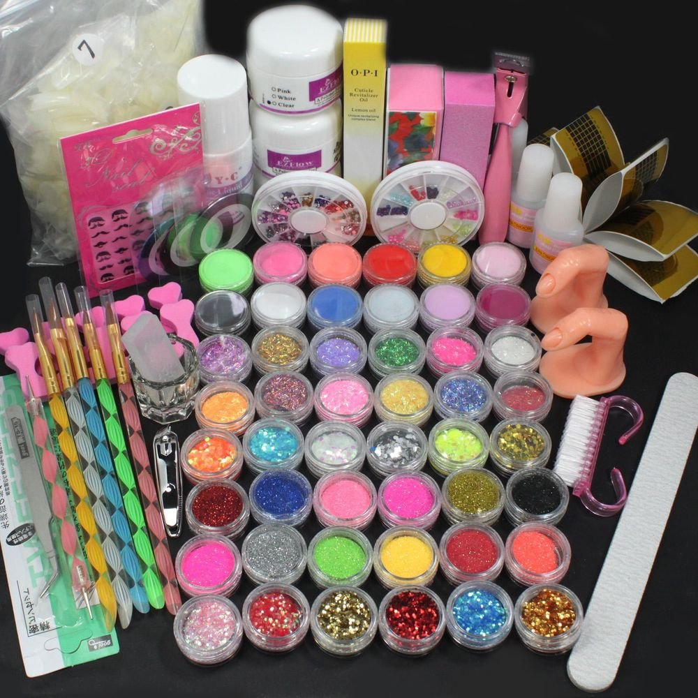 28in1 Acrylic Liquid Nail Art Brush Glue Glitter Buffer Block Deco Tips Tool Set