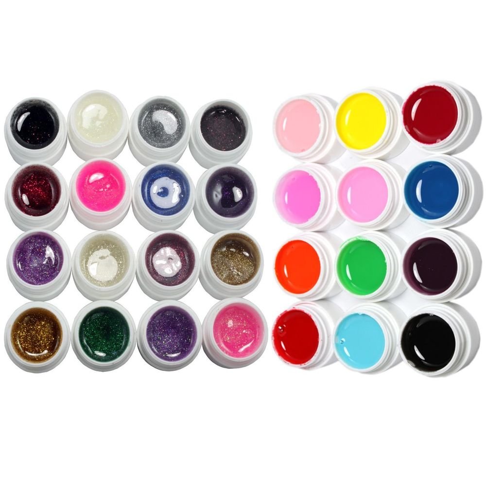 28 Pcs Mix 12 Pure 16 Glitter Color UV Builder Gel for Nail Art Fasle Tips Set