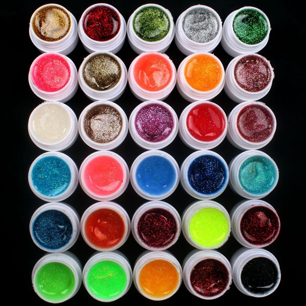 Professional 30 PCS Glitter Mix Color UV Builder Gel DIY Nail Art Tips US Seller
