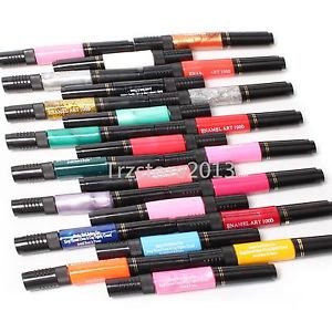 24 Pcs Pure Soild Glitter 3D Nail Art Two-Way Polish Brush Pen Draw Paint Tools