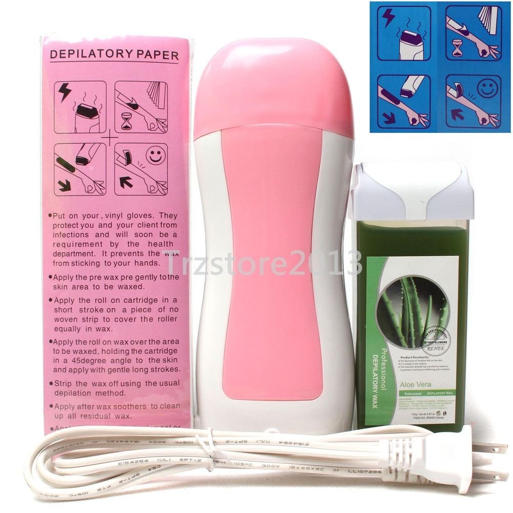 3in1 Pink Hair Removal Roller Depilatory Heater Waxing Warmer Strips Full Kit