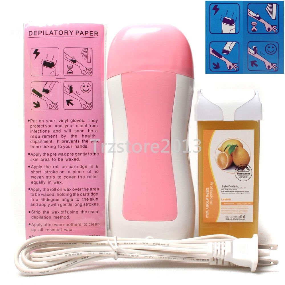 3in1 Pink Hair Removal Roller Depilatory Heater Waxing Warmer Paper Full Kit
