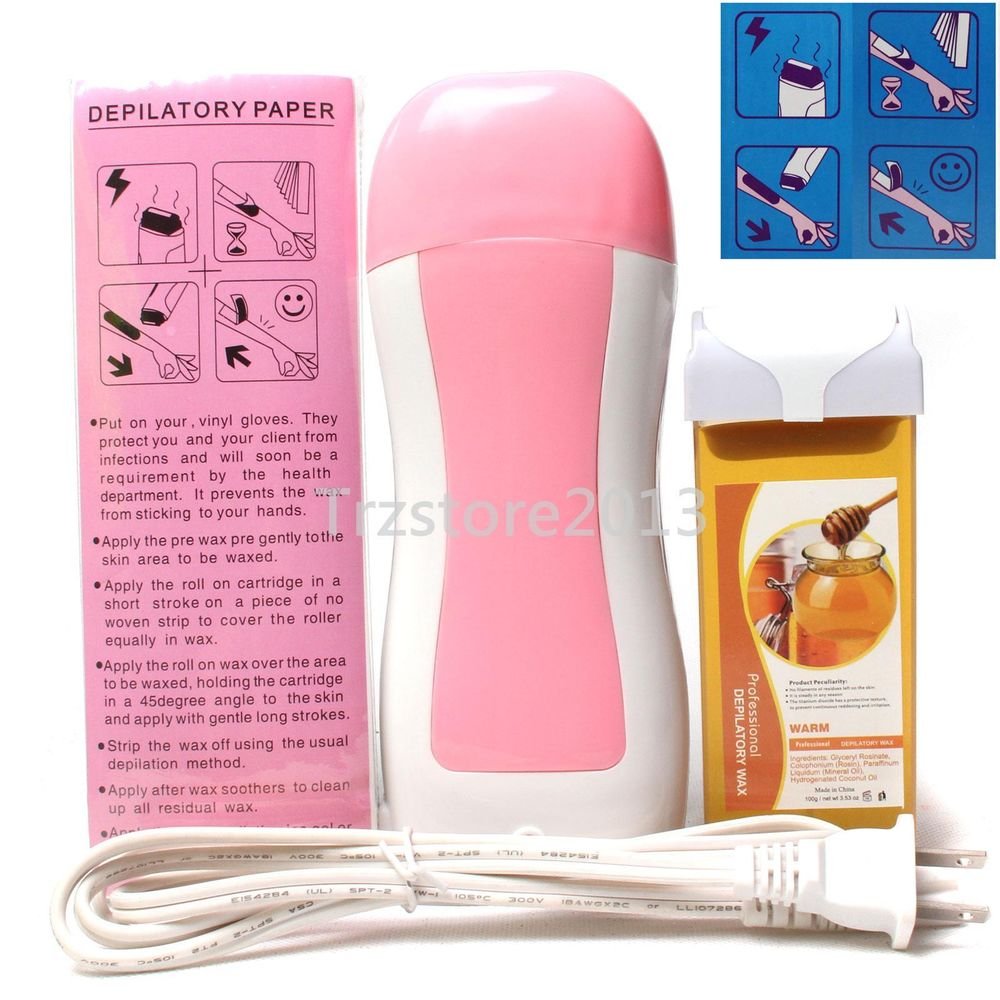 3in1 Pink Hair Removal Roller Depilatory Heater Honey Wax Warmer Paper Full Kit