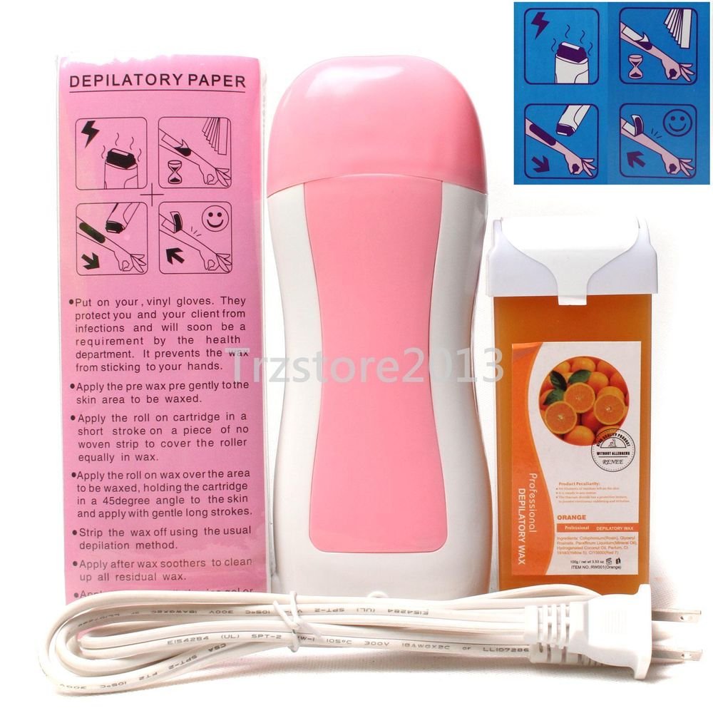 Pink Hair Removal Roller Depilatory Heater Orange Wax Warmer Paper Full Kit