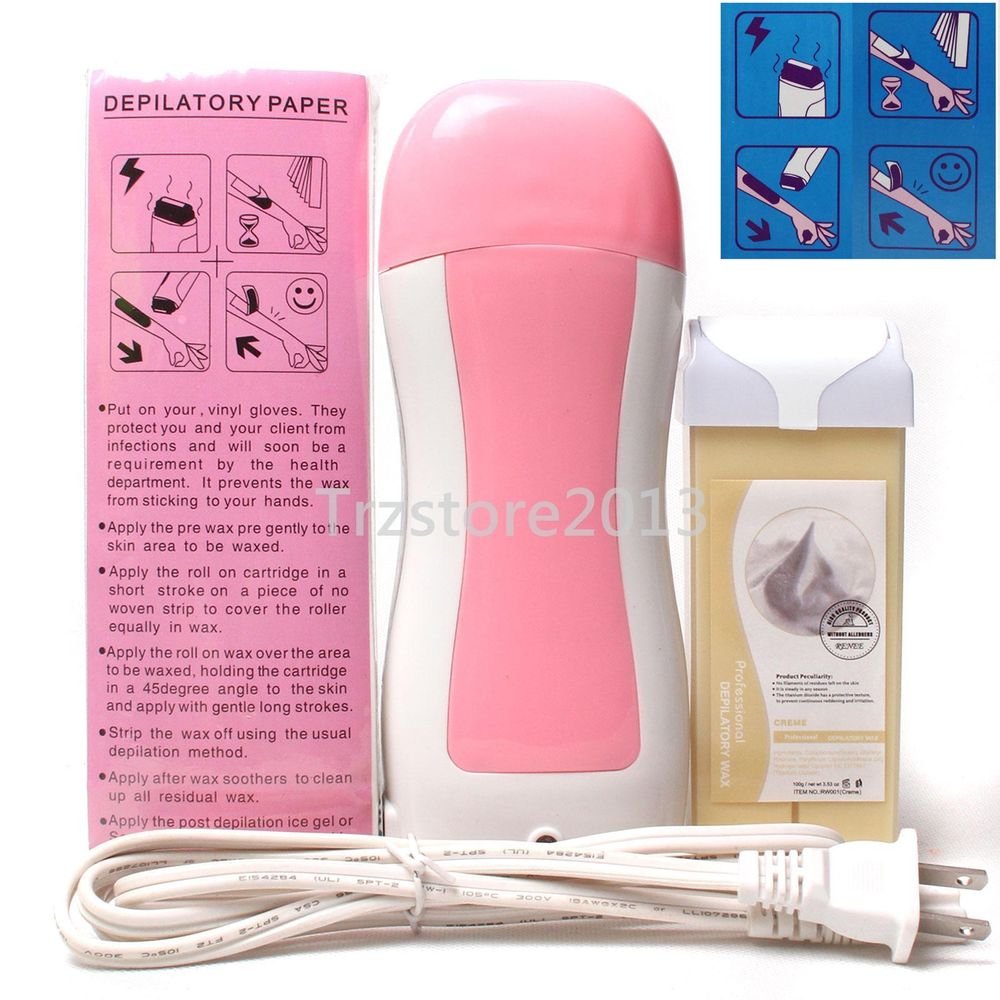 Pink Hair Removal Roller Depilatory Heater Ice Cream Wax Warmer Paper Full Set