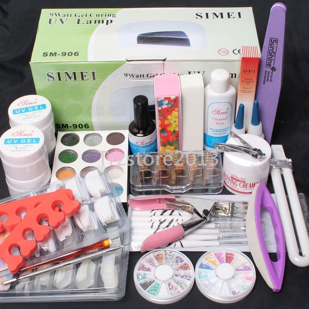25in1 Nail Art UV Gel Kits 9W UV Lamp Dryer Brush Tips Top Coat Tools Set