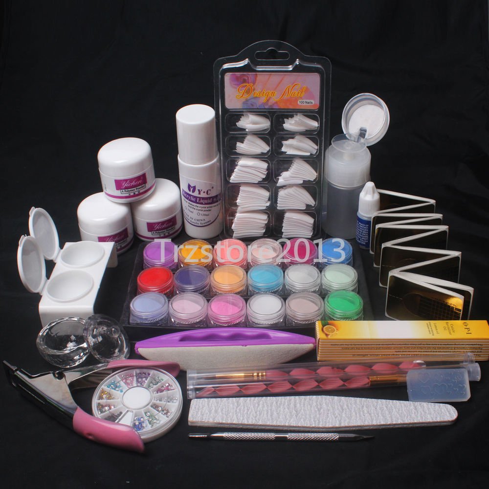 Pro Full Acrylic Liquid Powder Nail Art Tips Clipper Tools Kit Set #8023