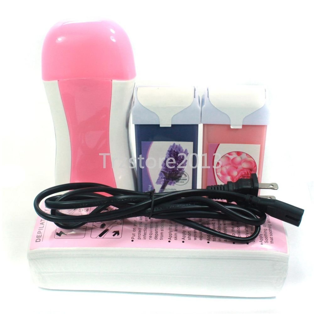 Pink Hair Removal Roll-On Depilatory Heater Wax Waxing Warmer Paper Kit Tools
