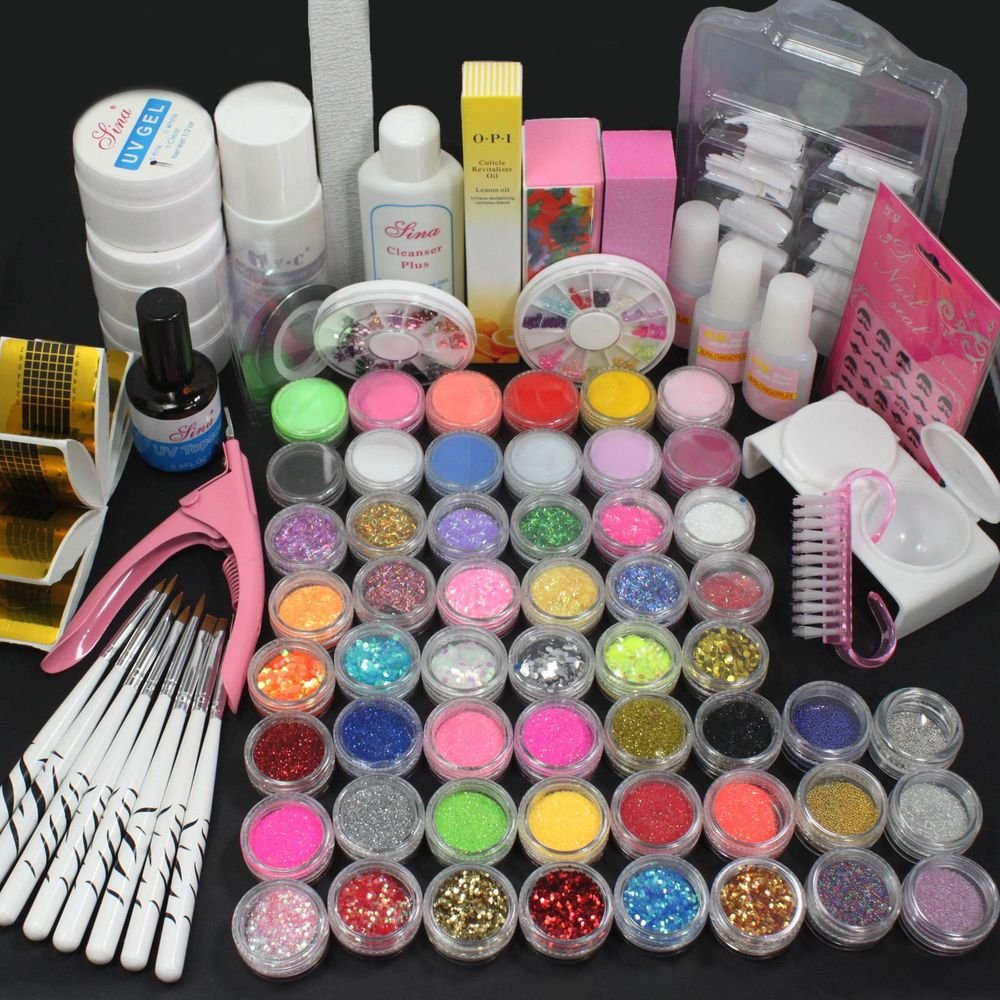 27in1 Nail Art Brush Glue Glitter Powder Top Coat UV Gel Tools Salon Set Kits