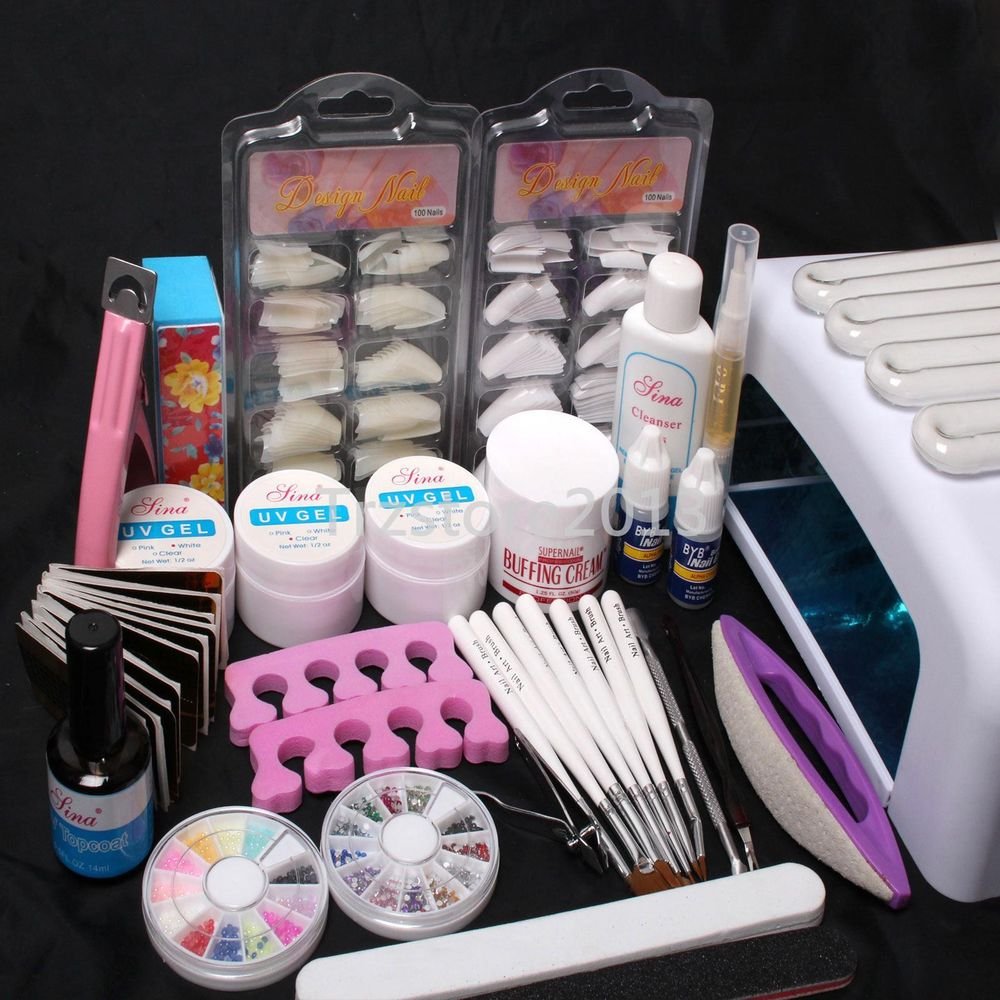 US Seller UV Gel Lamp Dryer Brush Cuticle Pusher Nipper Nail Tips Art Tools Set