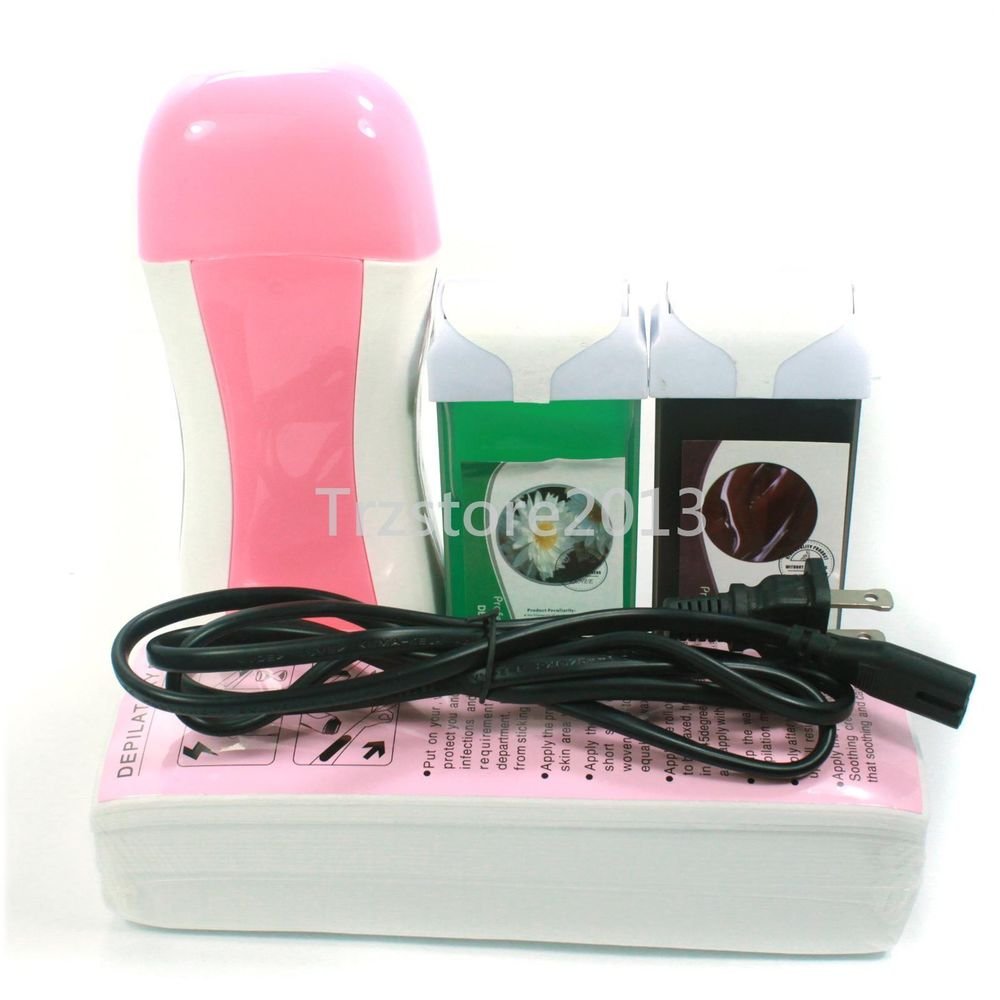 4 in 1 Hair Removal Roll-On Depilatory Heater Wax Waxing Warmer Paper Kit Tools
