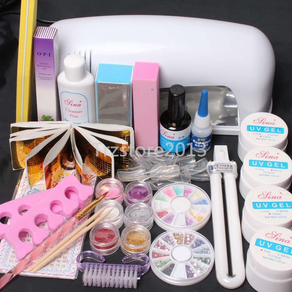 New Arrived 9W UV Dryer Lamp Block Sanding False Nail Art Tips Gel Tools DIY Kit