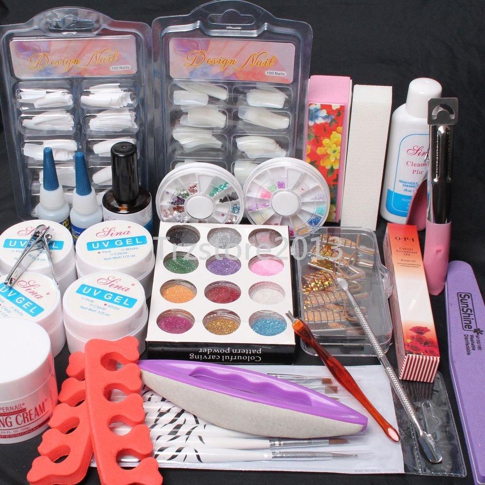New 24 in 1 Nail Art UV Gel Brush Tips Top Coat Glue Decorations Full DIY Tools