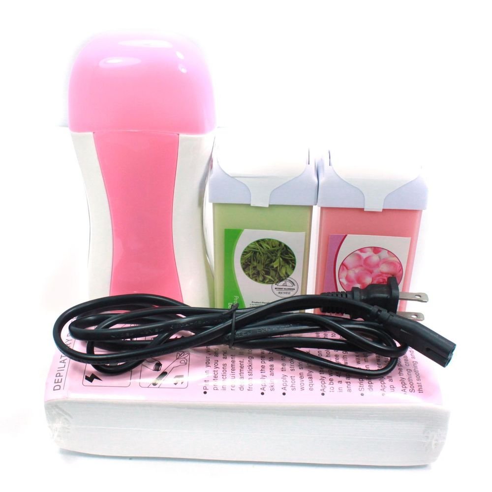 Pro 4 in 1 Hair Removal Depilatory Heater Wax Roll Waxing Warmer Paper Kit Tools