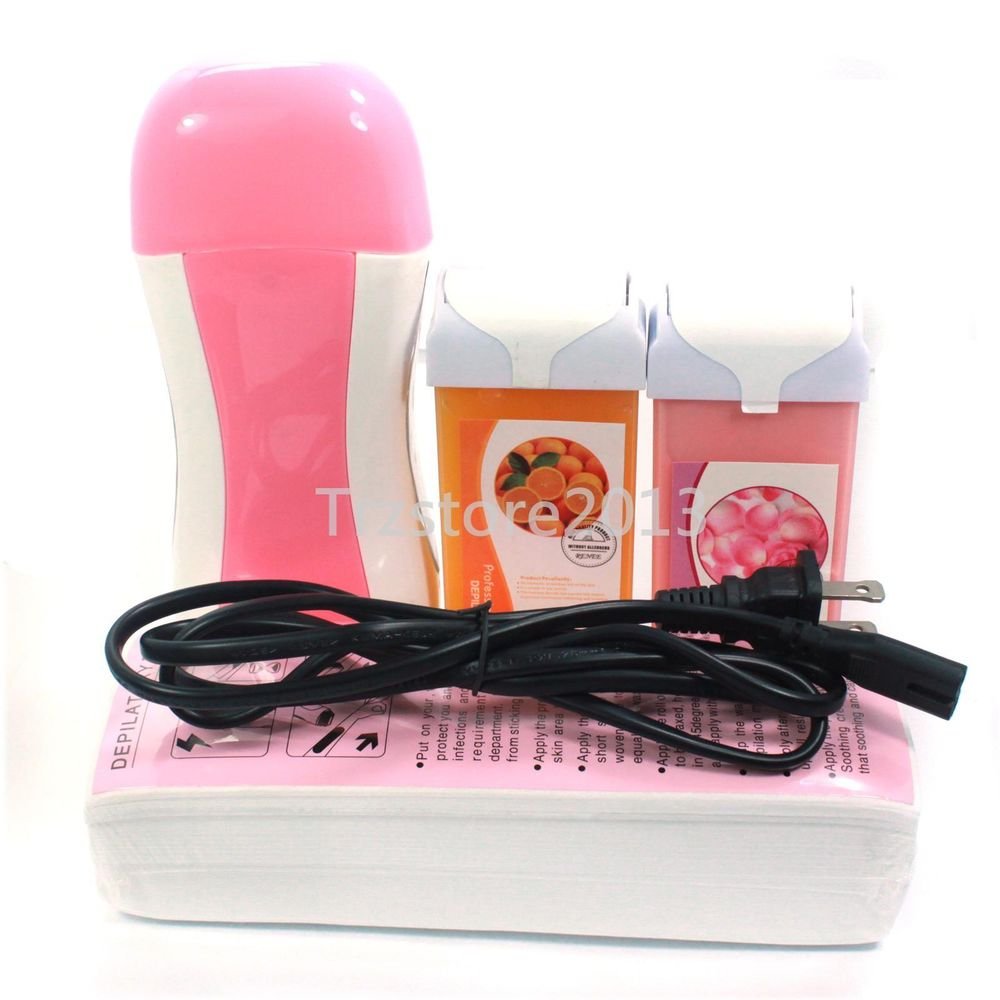 Hair Removal Roll-On Depilatory Heater Wax Warmer Paper Kit Tool Set Orange Rose