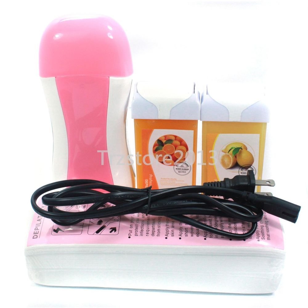 4in1 Hair Removal Roll-On Depilatory Heater Wax Strips Waxing Paper Kit Tool Set