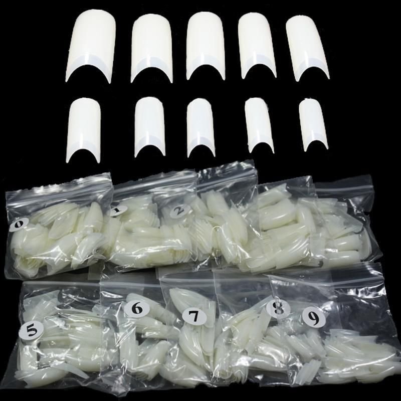 500 PCS Natural False Acrylic UV Gel Half French Nail Art Tips Tools