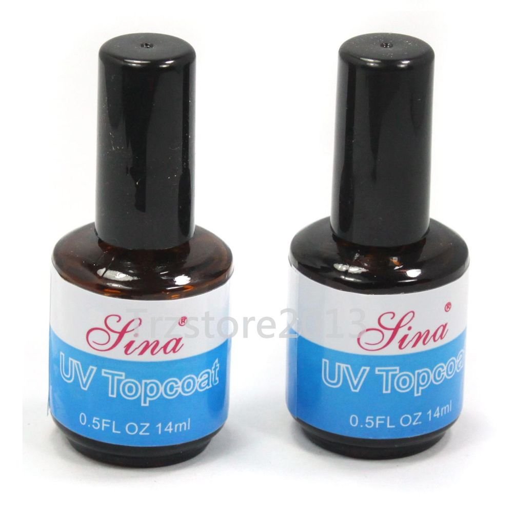 2 x Nail Art UV Topcoat Non Sticky Top Coat Seal Glue Acrylic Gel Polish Gloss