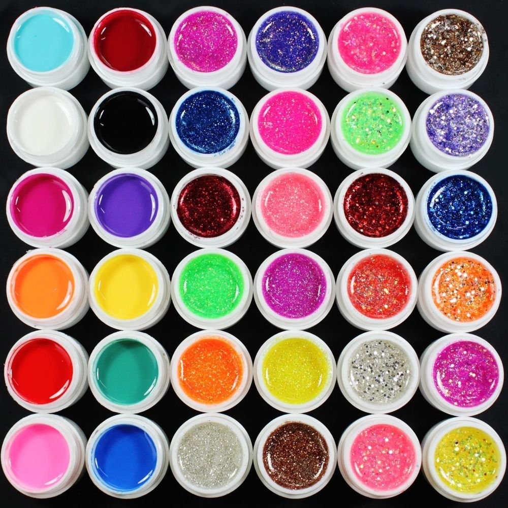 US Seller 36 Mixed Color Pure Glitter Hexagon Sheet UV Builder Gel Nail Art Tips