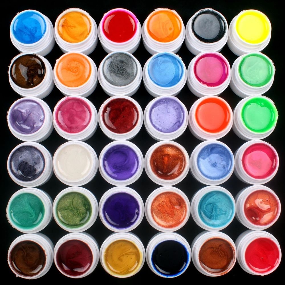 Hot Professional 36 Color Pearl UV Builder Gel Acrylic Nail Polish Tips Art Kit