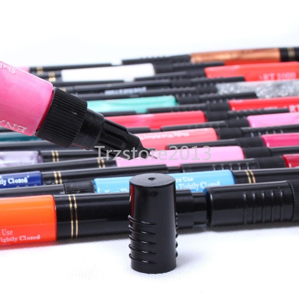 12/24/48 Pcs Pure Glitter 3D Nail Art Two-Way Polish Brush Pen Draw Paint Set