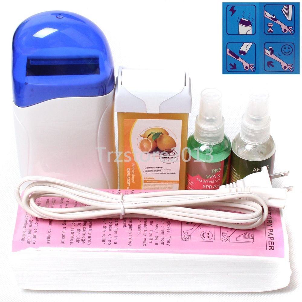 5in1 Hair Removal Roll-On Depilatory Heater Lemon Wax Warmer Paper Tools Kit
