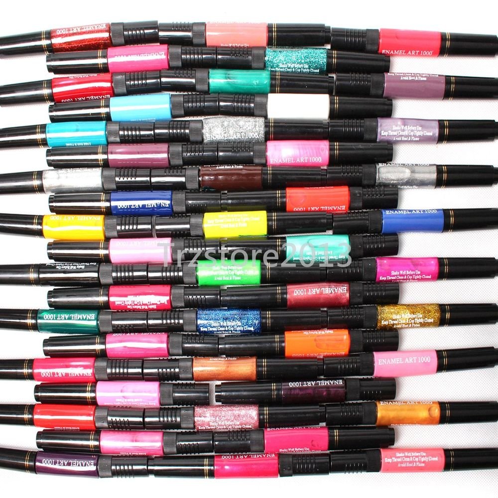 Full 48 Pcs Pure Glitter 3D Nail Art Two-Way Polish Brush Pen Draw Painting Tool