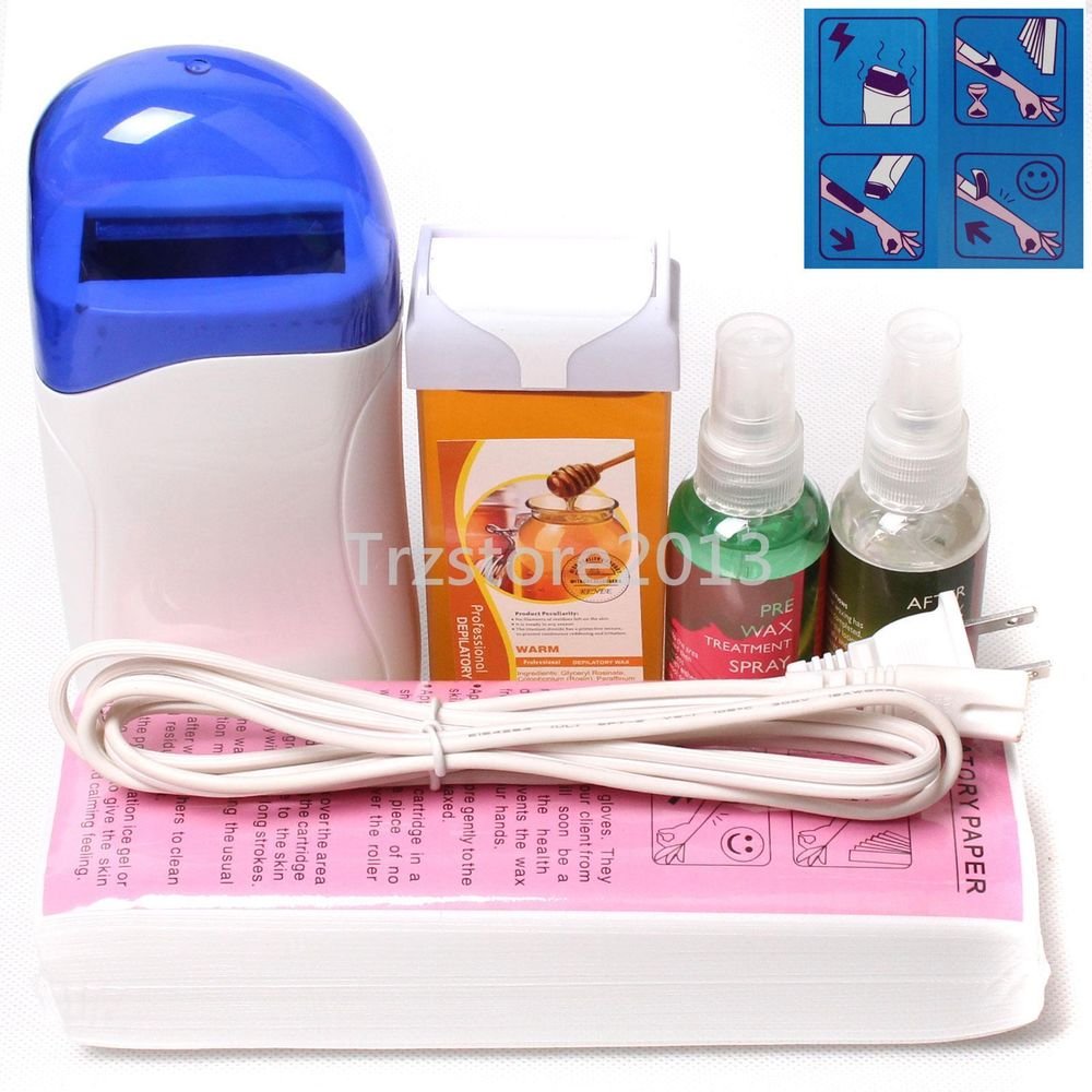 5in1 Hair Removal Roll-On Depilatory Heater Honey Wax Warmer Paper Tools Set