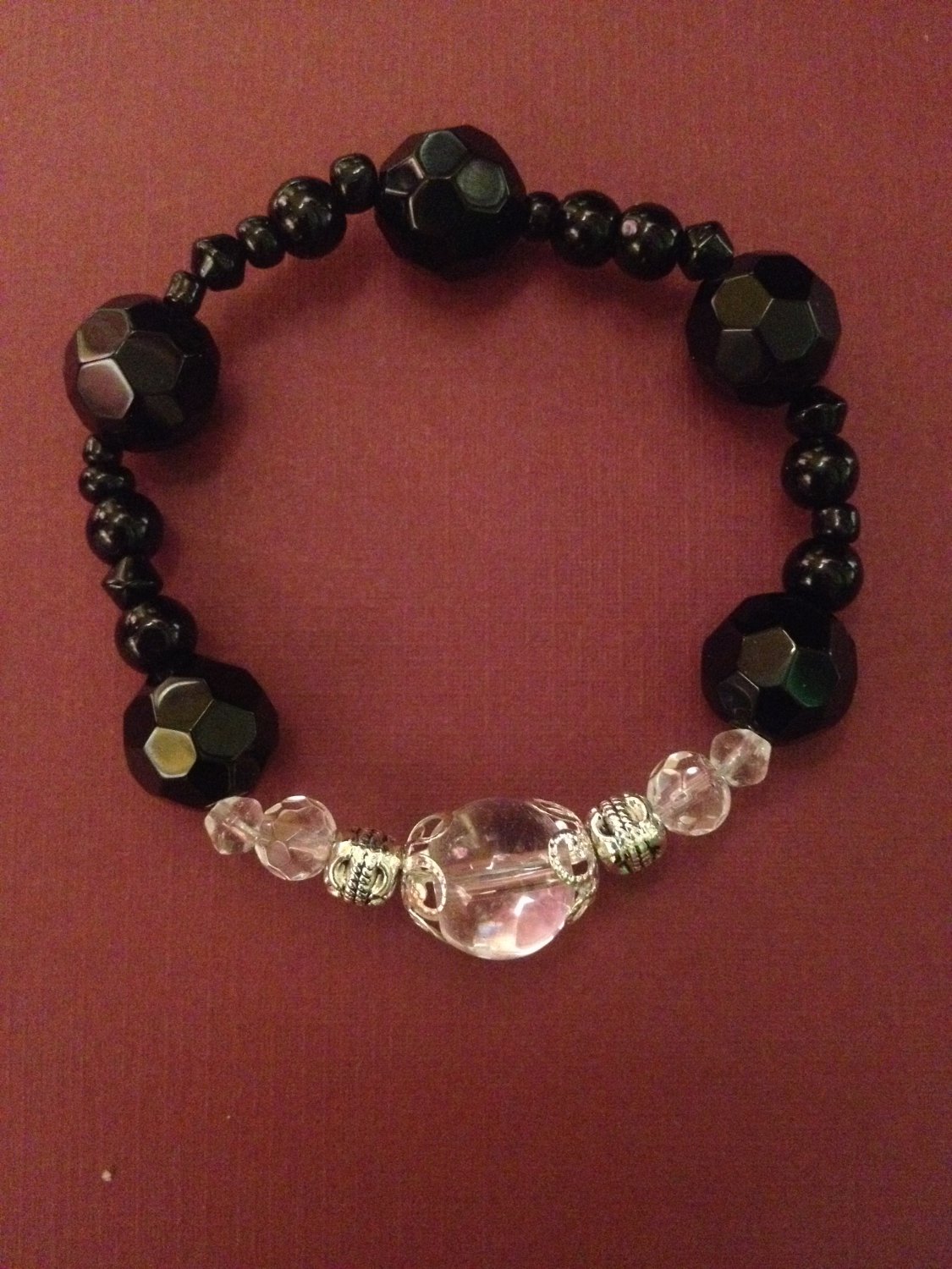 Faceted Jet Glass with Crystal Beads Bracelet