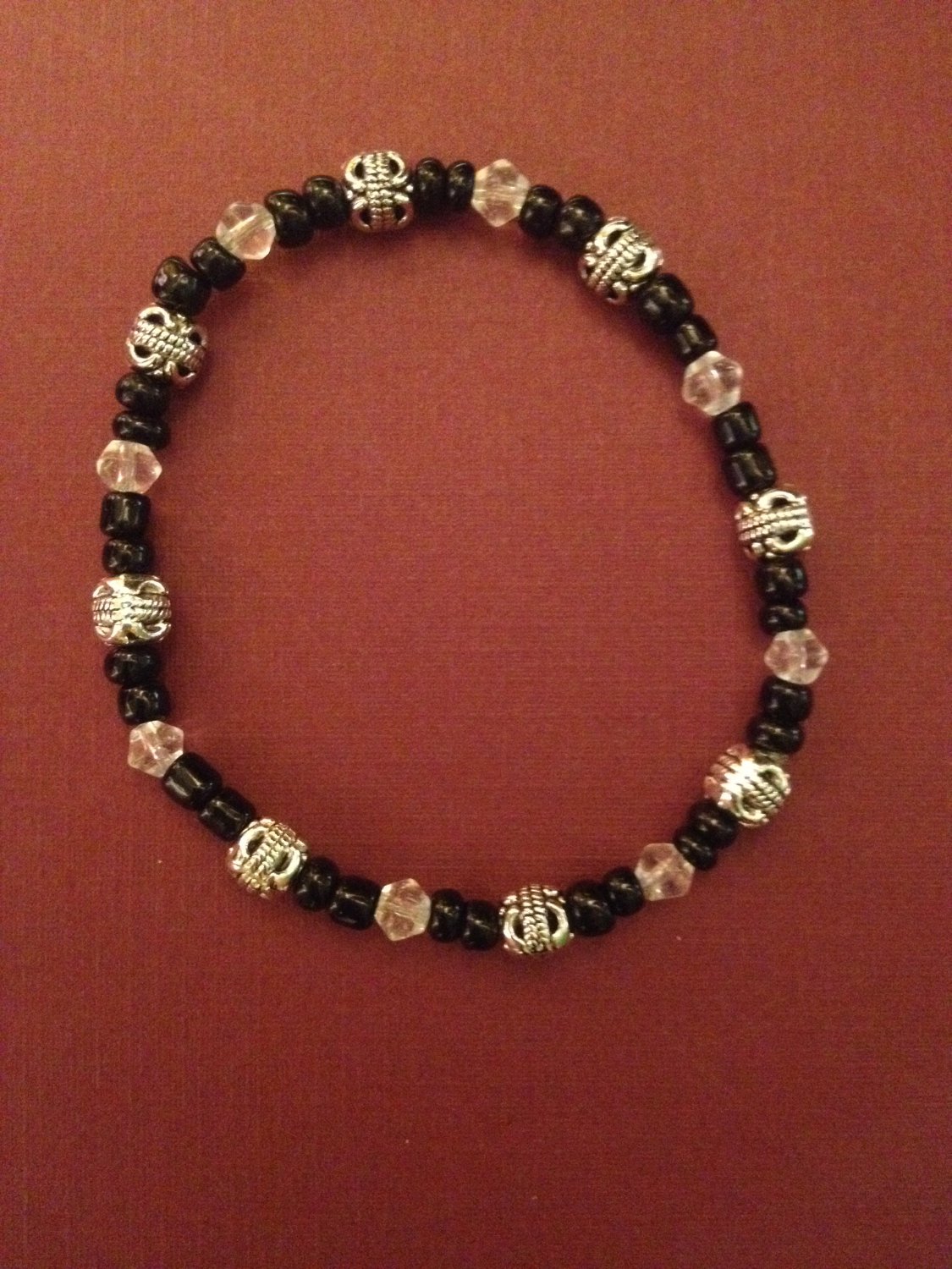 Antique Silver-Plated with Black and Crystal Bracelet